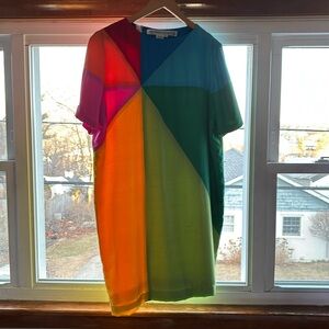 Vintage Silk Rainbow Boxy Shift Dress Anne Crimmins Large Extra large Pride